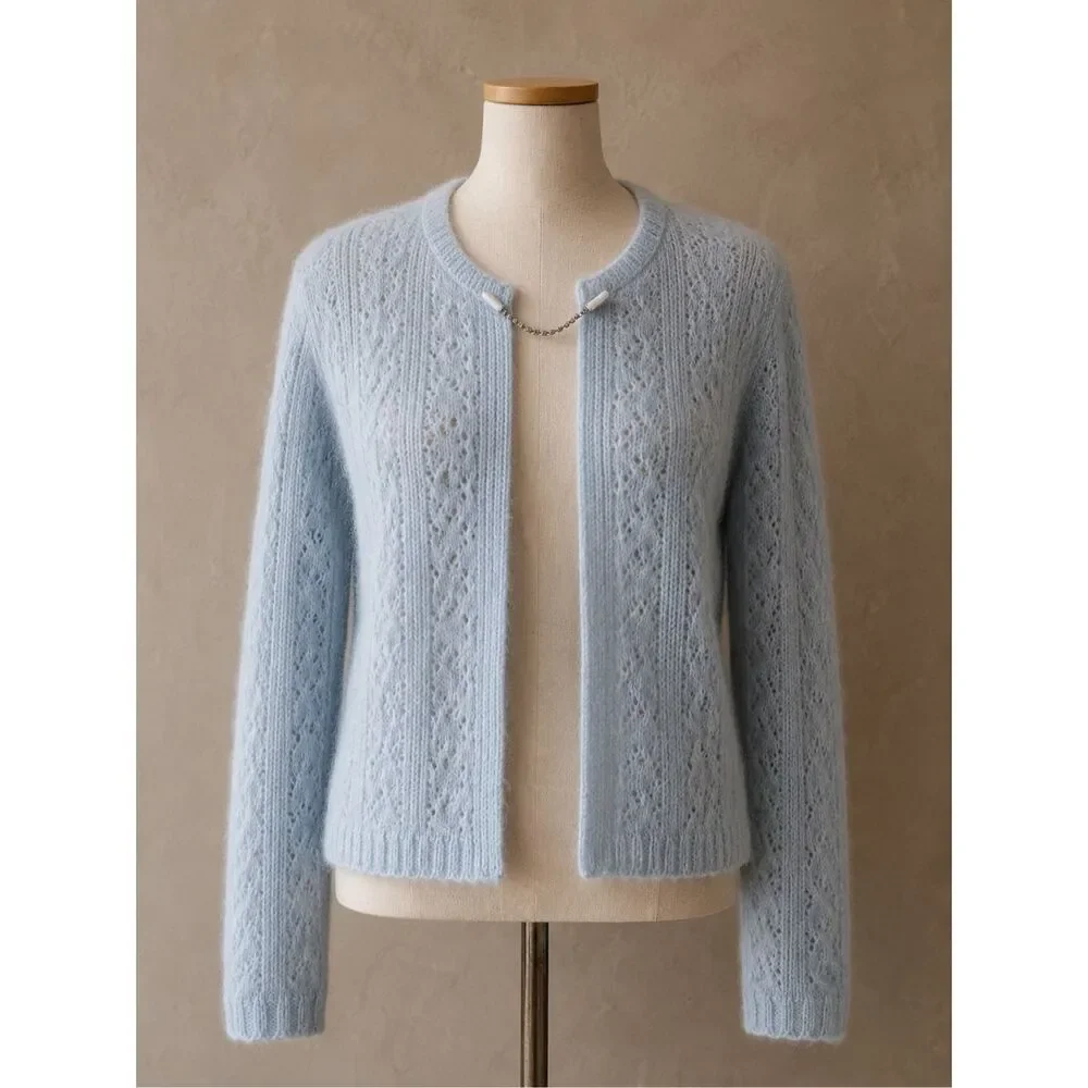 Vintage Rhinestone Cardigan Sweater Clip Silver Tone Pearl Accent Retro Closure